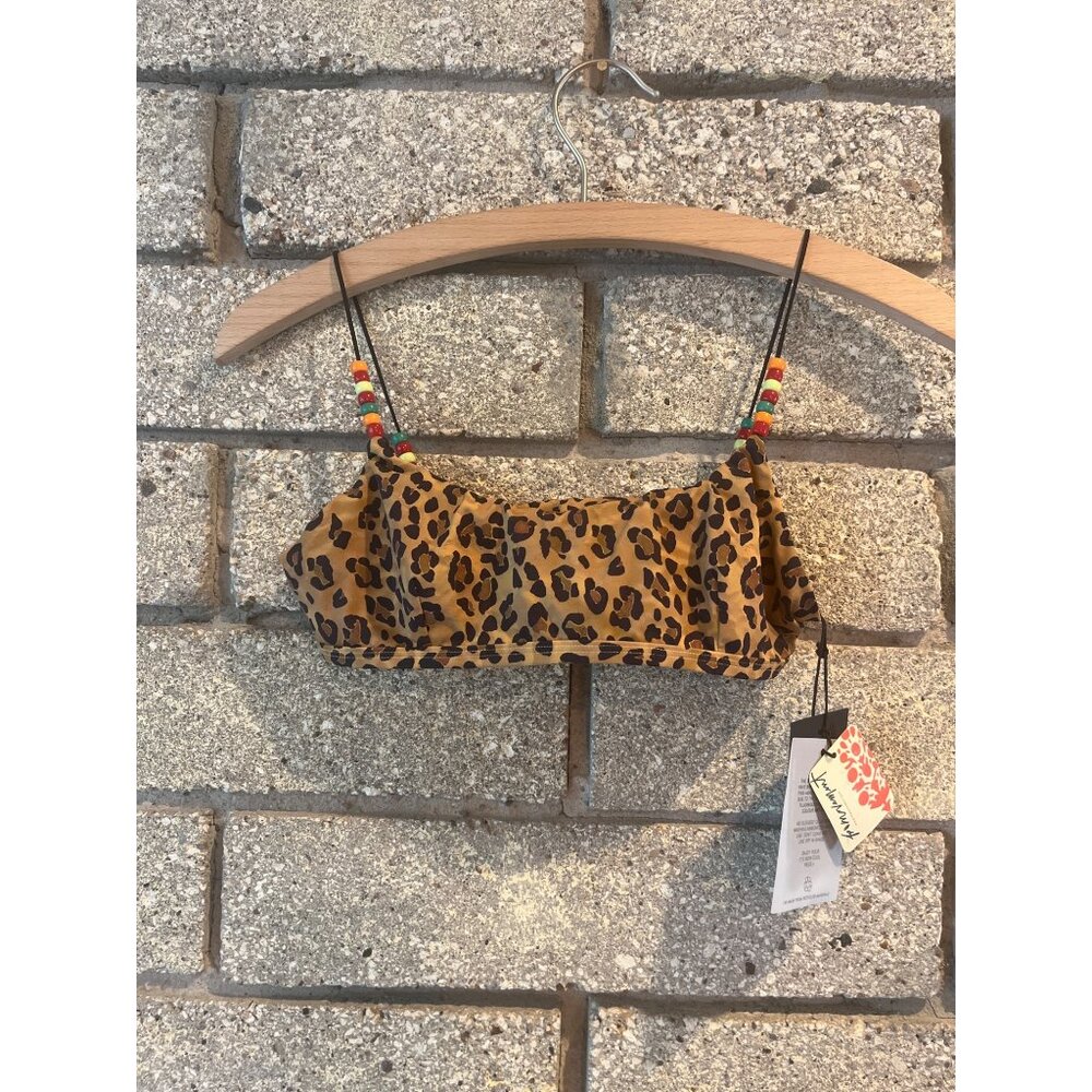 FP a movement Leopard Print Bikini Top With Recycled Materials & Beaded Straps X